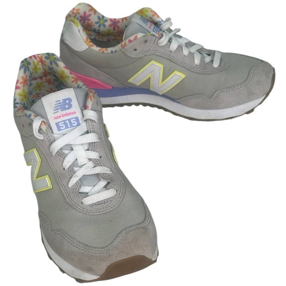 New Balance Women's Gray Sneakers with Yellow Accents and Floral Lining